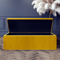 90Cm Large Plain Safar Storage Ottoman Box, Mustard Gold Plush Velvet Upholstered Deep Storage Ottoman End Of Bed Bench - thumbnail 2