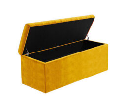 90Cm Large Plain Safar Storage Ottoman Box, Mustard Gold Plush Velvet Upholstered Deep Storage Ottoman End Of Bed Bench - thumbnail 5