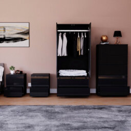 Lassic Vida Designs Glinton 4 Piece Black Fsc Bedroom Set - (5 Drawer Chest, 2 Door Wardrobe, 2 Drawer Bedside Chest X2) - thumbnail 2