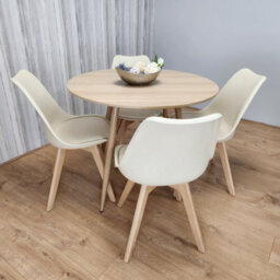 Kosy Koala Dining Table And 4 Chairs Round Wood Effect 4 Cream Plastic Chairs Dining Set - thumbnail 3