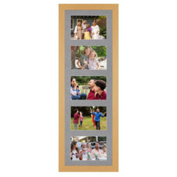 AK Frames 26X8 Country Pine Modern Multi Photo Frame With Mid Grey Mount - Holds 5 Apertures (5X) 6X4 Photos