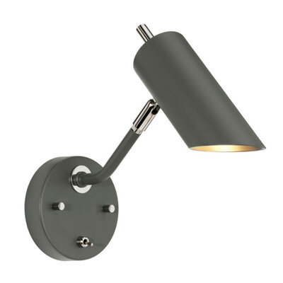 Stylish Dark Grey Wall Light Sconce With Polished Nickel Finish And Led E27 Bulb