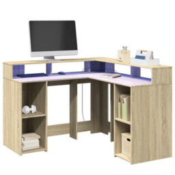 Berkfield Desk With Led Lights Sonoma Oak 130X130X91 Cm Engineered Wood - thumbnail 1