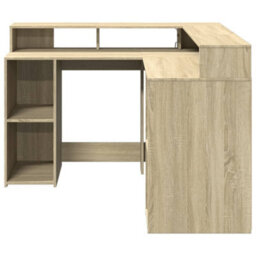 Berkfield Desk With Led Lights Sonoma Oak 130X130X91 Cm Engineered Wood - thumbnail 6