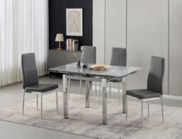 Furnizone UK Piccolo 4-Seater Ceramic Extending Dining Table And 4 Monza Grey Faux Leather Chairs