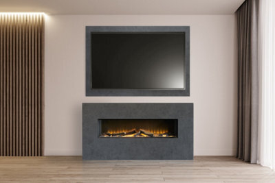 Acantha Bloc Pre-Built Fully Inset Media Wall Suite & Tv Board In Slate Effect - image 1