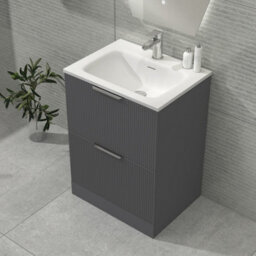 Royal Bathrooms Evora 600mm Graphite Grey Fluted Floor Standing Bathroom Vanity Unit 2 Drawer Cabinet Storage With Stone Basin Sink - 1 Tap Hole - thumbnail 4