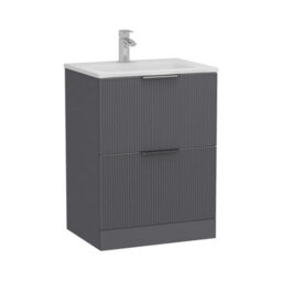 Royal Bathrooms Evora 600mm Graphite Grey Fluted Floor Standing Bathroom Vanity Unit 2 Drawer Cabinet Storage With Stone Basin Sink - 1 Tap Hole - thumbnail 8