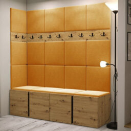 Anteroom Set Orion Ii Artisan Oak Shoe Cabinet Hangers Yellow Panels - thumbnail 2