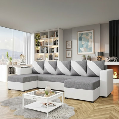 Astana U Shaped Corner Sofa Bed White And Grey Design With Pull Out Sleeping Function Storage And Bonell Springs - image 1