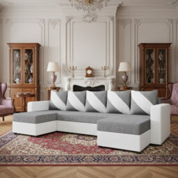 Astana U Shaped Corner Sofa Bed White And Grey Design With Pull Out Sleeping Function Storage And Bonell Springs - thumbnail 3