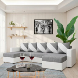 Astana U Shaped Corner Sofa Bed White And Grey Design With Pull Out Sleeping Function Storage And Bonell Springs - thumbnail 2