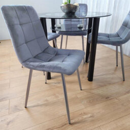 Kosy Koala Round Black Glass Dining Table Set With 4 Grey Velvet Chairs Modern Dining Room Furniture - thumbnail 8