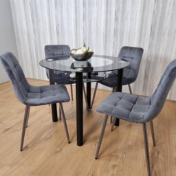 Kosy Koala Round Black Glass Dining Table Set With 4 Grey Velvet Chairs Modern Dining Room Furniture - thumbnail 6