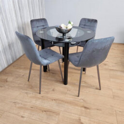 Kosy Koala Round Black Glass Dining Table Set With 4 Grey Velvet Chairs Modern Dining Room Furniture - thumbnail 7