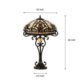 Belofay 16 Inches Real Tiffany Table Lamps, Stained Glass Handmade Tiffany Vintage Bedside Table Lamps 30 Inches Height - thumbnail 3