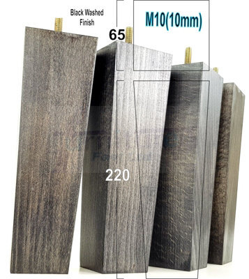 L&F 4 Wood Furniture Legs M10 220mm High Black Wash Replacement Square Tapered Sofa Feet Stools Chairs Cabinets Beds - image 1