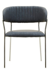Orsina Dark Grey Leather Curved Dining Chair,lounge Chair With Padded Seat,chrome Finished Armchair, Accent Chair