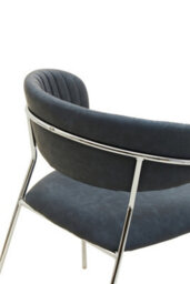 Orsina Dark Grey Leather Curved Dining Chair,lounge Chair With Padded Seat,chrome Finished Armchair, Accent Chair - thumbnail 6