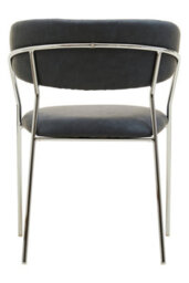 Orsina Dark Grey Leather Curved Dining Chair,lounge Chair With Padded Seat,chrome Finished Armchair, Accent Chair - thumbnail 4