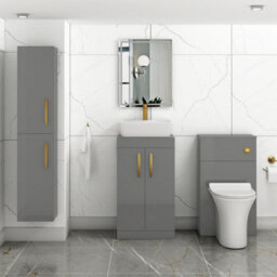 Royal Bathrooms 500mm Floor Standing Vanity Unit 2 Door Indigo Grey Gloss & Countertop Basin - Cube With Brushed Brass Handle - thumbnail 2