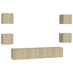 Berkfield 6 Piece Tv Cabinet Set Sonoma Oak Engineered Wood - thumbnail 2
