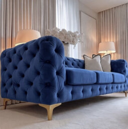 Sofaya Monaco Chesterfield Blue Velvet Sofa Set - 1,2,3 Seater & 3+2 Seater Set Deep Buttoned Cushions Upholstery Couch Settee - thumbnail 2