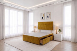 Knight Sleep York Mustard Plush 6Ft Divan Bed Base With 2 Drawers & Headboard-Super King - thumbnail 1
