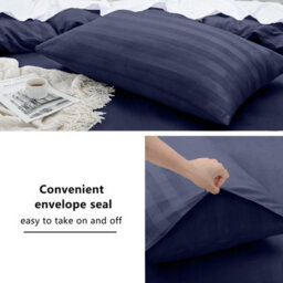 Bedlooms Navy Stripe Duvet Cover Complete Bedding Set, Breathable & Anti-Allergic Microfiber, King 230X220Cm - thumbnail 3