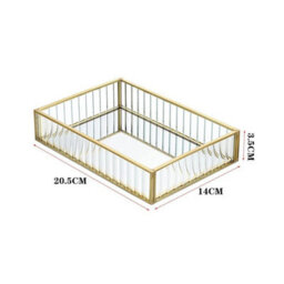 S Rectangular Mirror Tray - Gold Glass Metal Makeup Vanity Storage Organizer - thumbnail 2