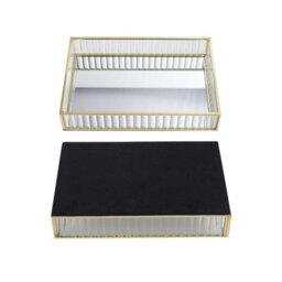 S Rectangular Mirror Tray - Gold Glass Metal Makeup Vanity Storage Organizer - thumbnail 3
