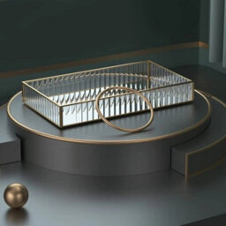 S Rectangular Mirror Tray - Gold Glass Metal Makeup Vanity Storage Organizer - thumbnail 6