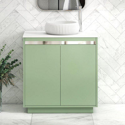 Royal Bathrooms Orion 800mm Mint Sage Floor Standing Plain White Countertop Vanity Unit 2 Door With Milan Basin & Chrome Accent Trim - image 1