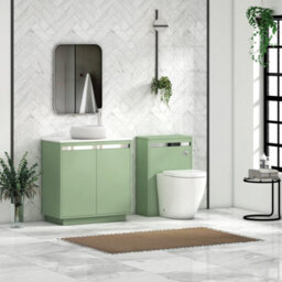 Royal Bathrooms Orion 800mm Mint Sage Floor Standing Plain White Countertop Vanity Unit 2 Door With Milan Basin & Chrome Accent Trim - thumbnail 3