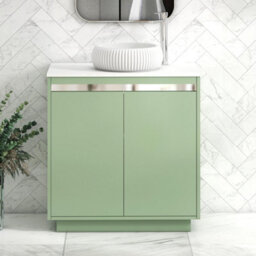 Royal Bathrooms Orion 800mm Mint Sage Floor Standing Plain White Countertop Vanity Unit 2 Door With Milan Basin & Chrome Accent Trim - thumbnail 1