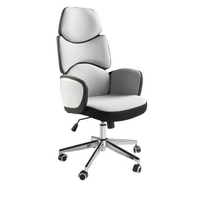 Angel Cerda Modern Light Grey Swivel Office Chair With Glossy White Pvc Backrest - image 1