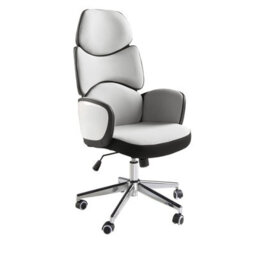 Angel Cerda Modern Light Grey Swivel Office Chair With Glossy White Pvc Backrest
