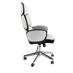 Angel Cerda Modern Light Grey Swivel Office Chair With Glossy White Pvc Backrest - thumbnail 5