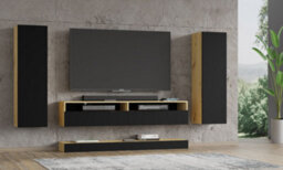 Arte Modern Duo C Wall Entertainment Unit - Oak Artisan And Black Living Room Furniture Set