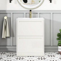 Royal Bathrooms Elmore 600mm Traditional Floor Standing 2 Drawer Bathroom Vanity Unit With Ceramic Basin Sink - Classic White - thumbnail 3