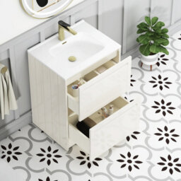 Royal Bathrooms Elmore 600mm Traditional Floor Standing 2 Drawer Bathroom Vanity Unit With Ceramic Basin Sink - Classic White - thumbnail 5