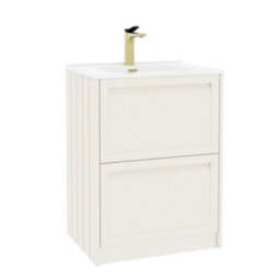 Royal Bathrooms Elmore 600mm Traditional Floor Standing 2 Drawer Bathroom Vanity Unit With Ceramic Basin Sink - Classic White - thumbnail 6