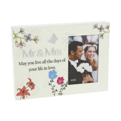 "Reflections Floral Photo Frame 4X6"" - Mr & Mrs" - image 1