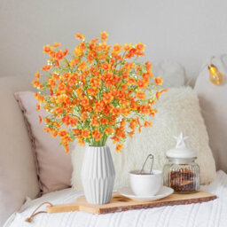 Artificial Flowers 8Pcs Loose Fake Flowers Long Stem Artificial Flower Outdoor Uv Resistant Artificial Plant (Orange - thumbnail 3