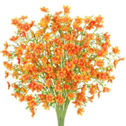Artificial Flowers 8Pcs Loose Fake Flowers Long Stem Artificial Flower Outdoor Uv Resistant Artificial Plant (Orange - thumbnail 1