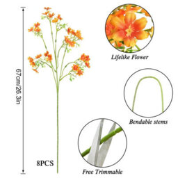 Artificial Flowers 8Pcs Loose Fake Flowers Long Stem Artificial Flower Outdoor Uv Resistant Artificial Plant (Orange - thumbnail 2