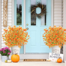 Artificial Flowers 8Pcs Loose Fake Flowers Long Stem Artificial Flower Outdoor Uv Resistant Artificial Plant (Orange - thumbnail 7