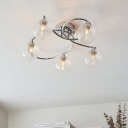 First Choice Lighting Tatton - Chrome With Ribbed Glass 5 Light Flush Ceiling Light - thumbnail 6