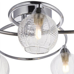 First Choice Lighting Tatton - Chrome With Ribbed Glass 5 Light Flush Ceiling Light - thumbnail 4