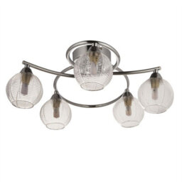First Choice Lighting Tatton - Chrome With Ribbed Glass 5 Light Flush Ceiling Light